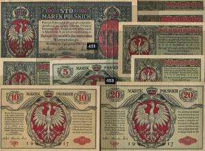 Tyskland, 1. verdenskrig, Warzawa 1917, samling på 9 forskellige sedler inkl. 100 Marek 19161917, Rosenberg 455