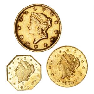 USA, 1 dollar 1853, F 84, California gold, 14 dollar 1870, 12 dollar 1870, KM 11.9, 1.8, i alt 3 stk.
