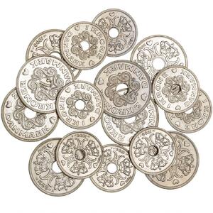 1, 2 kr 1990, prøvemønter, GP 46-47, i alt 8 stk. af hver