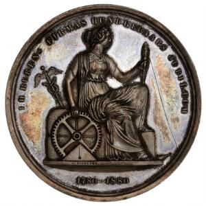 Medaille, fa. H. Rubens hundredeårs jubilæum 10. april 1880, A. Dragsted, 45,6 mm, 39,85 g