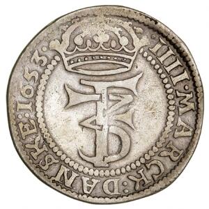 Frederik III, 4 mark  krone 1653, H 95A, S 47