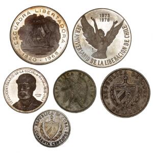 Chile, 2 pesos 1927, KM 172, 5 pesos 1968, KM 182, proof, 10 pesos 1968, KM 183, proof, 10 pesos 1976, KM 211, proof, Cuba, 40 centavos 1915, KM 14.3,