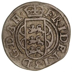 Frederik III, 2 skilling 1667, H 134B, ring om skjold, meget sjælden