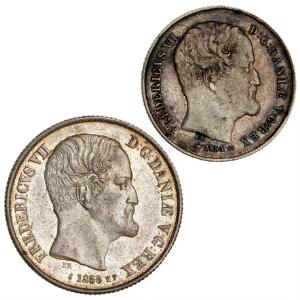 Frederik VII, rigsdaler 1855, H 8B, 12 rigsdaler 1854, H 9, i alt 2 stk.