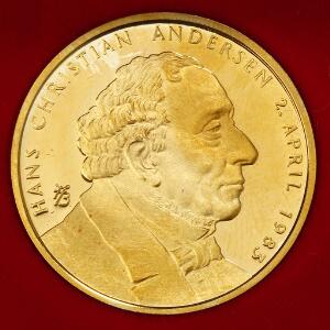 H.C. Andersen Fødselsdagsmedaille 1984, Au, 17,5 g 7501000 - nr. 11100 - i original æske