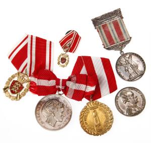 Samling af medailler fra Danmark og Norge, i alt 6 stk.