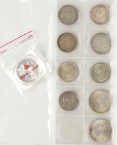 Erindringsmønter 1888 - 1972 komplet 16 stk., øvrige 13 stk. inkl. 1912 samt 200 kr 1990, i alt 30 stk.