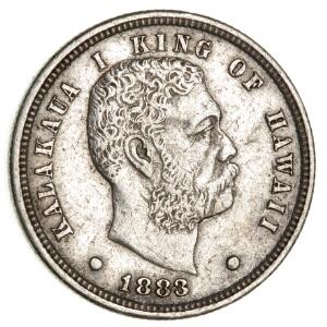 Hawaii, dime 10 cents 1883, kval. 1-1. Tordenskjoldmedaille i sølv, 93 g, Jan Petersen, 1990, i æske. 2