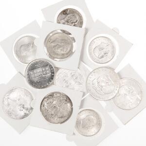 Danmark, Norge, Sverige, Finland, 11 erindringsmønter i sølv 1888 - 1978