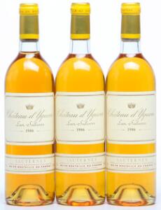 3 bts. Château dYquem, Sauternes. 1. Grand Cru Classé 1986 A-AB bn.