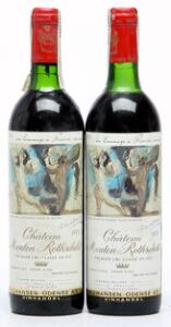 2 bts. Château Mouton Rothschild, Pauillac. 1. Cru Classé 1973 AB ts.