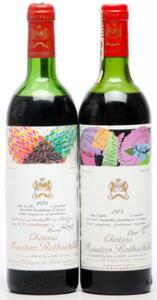 1 bt. Château Mouton Rothschild, Pauillac. 1. Cru Classé 1975 C ms.  etc. Total 2 bts.