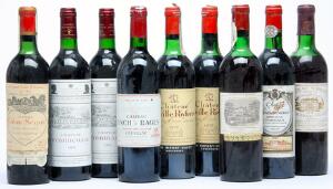 1 bt. Château Lafite Rothschild, Pauillac. 1. Cru Classé 1972 BC us.  etc. Total 9 bts.