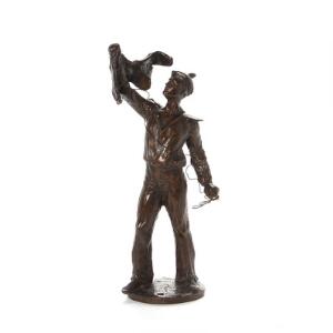 Carl Wilhelm Daniel Rohl-Smith Figur af patineret bronze forestillende en stående matros. Sign. C. Rohl-Smith Chicago 3. Apr. 1894. H. 34.