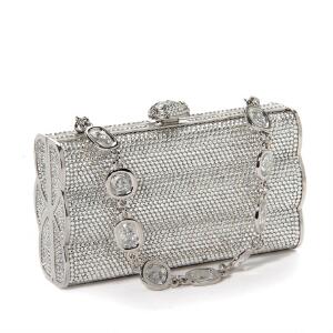 Judith Leiber Lille selskabstaskeclutch dækket af talrige similisten. L. ca. 14 cm. H. ca. 8,5 cm. B. ca. 4,5 cm. Ca. 2009.