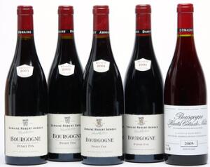 8 bts. Bourgogne Rouge Pinot Fin, Domaine Robert Arnoux 2005 A hfin.  etc. Total 12 bts.