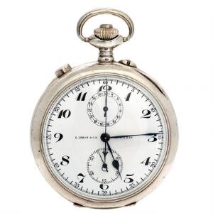 L.Leroy  Cie a Paris lommeur af sølv med split-sekund kronograf, små sekunder og 30-minut register. Frankrig ca. 1900-1920.