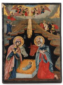 To ikoner. Græsk ikon forestilende det nyfødte Kristus barn samt Baltisk ikon med helgen.2