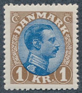 1921. Chr. X, 1 kr. brunblå tp. II. Flot postfrisk mærke