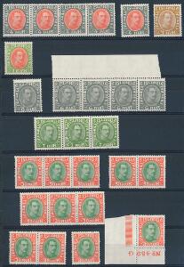 1931. Chr.X. Planche med postfriske udgaver incl. 12 stk. 30 aur rødgrøn. Facit over 13000