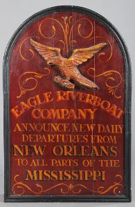 Eagle Riverboat Company. Reklameskilt af delvis bemalet og forgyldt træ. 19. årh. H. 92. B. 60.