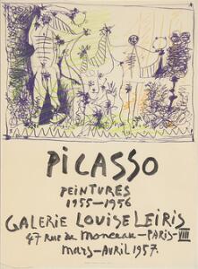 Pablo Picasso Galerie Louise Leiris, Picasso Peintures. Usign. Udstillingsplakat. Bladstørrelse 73 x 54.