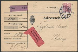 1913. Chr.X, 50 øre, vinrød. Single på adressebrev fra Viborg til Hurup