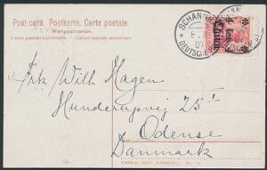 Tysk Post i Kina. 1907. Postkort sendt til DANMARK.