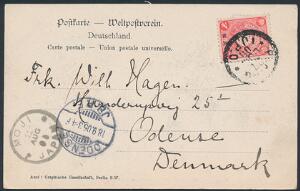 Kina. Japansk Post i Kina. 1905. Postkort sendt til DANMARK.