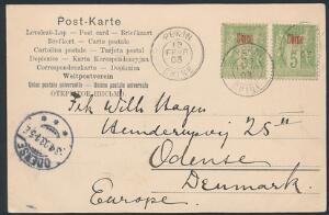 Kina. Fransk Post i Kina. 1903. Postkort sendt til DANMARK.