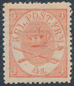 1864. 4 sk. rød. Velcentreret postfrisk mærke. Blank gummi. AFA 900