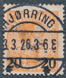 1926. 2030 øre ¿slangebid¿ på venstre 2-tal. Retvendt stempel HJØRRING 3.3.26