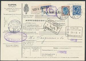1926. Chr.X. 5 adressekort sendt til NORGE, alle med PERFIN.