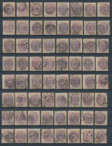 1875. 50 øre omv. rm. Tk.14. 64 stemplede mærker på planche. AFA 22400