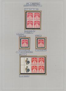 1913. Bølgel. 2 øre, rød, tp. I. Planche med postfriske varianter og UTAKKET MÆRKE