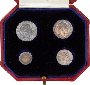 England, Edward VII, Maundy Set 1904, 4, 3, 2, 1 Pence i sølv i original æske