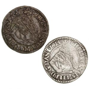 Christian IV, 1 mark 1614, H 99B, kval. , pudset, og 1 mark 1617, H 99C, kval. 1-1, i alt 2 stk.