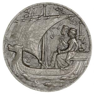 Christian IX, kongeparrets guldbryllup 1892, Schmalfeldt, Bgs. 1302, afstøbning i bly, opgraveret, 64 mm, 167,23 g