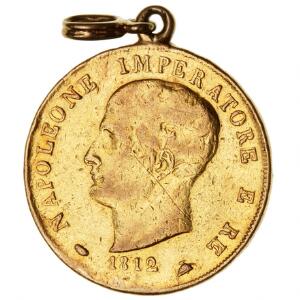 Italien, Napoleon, 40 lire 1812, KM 12, F 5, pudset, monteret med øsken