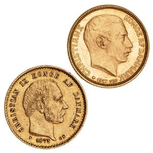 10 kr 1873, H 9A, 10 kr 1917, H 2, i alt 2 stk. guld