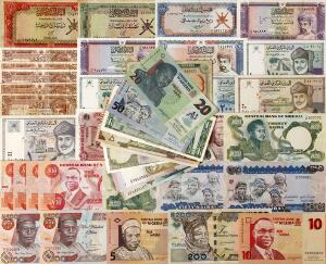 Pakistan, Nigeria, Paraguay, Oceania Japan, Oman, lille lot overvejende nyere ucirkulerede sedler, i alt 53 stk.