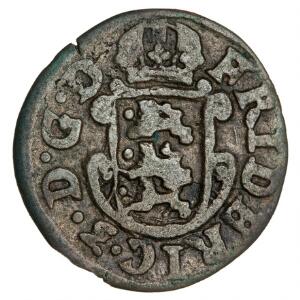 Frederik III, 2 skilling 1654, H 130B, Sieg 17.1 kejserkrone
