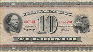 10 kr 1971, Hoffmeyer  Valeur, Sieg 133, OK - erstatningsseddelseddel - sjælden
