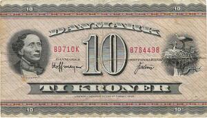 10 kr 1971, Hoffmeyer  Valeur, Sieg 133, OK - erstatningsseddelseddel - sjælden