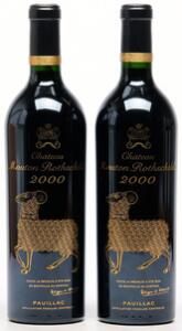 2 bts. Château Mouton Rothschild, Pauillac. 1. Cru Classé 2000 A hfin.