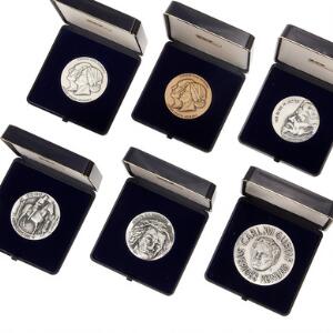 Lille samling af Sporrong medailler, i alt 5 stk., Ag 303,46 g rent sølv samt medaille i bronze