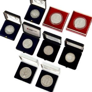 Lille samling af Panimex medailler i sølv, Frederikshavn Mønten 2, Storebælt medaille, Fredericia medailler 2 samt Hobro 1000 år 1980, i alt 9 stk.