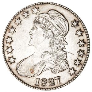 USA, 12 dollar  50 cent 1827, krøllet 2 tal KM 37, avers med lille ridse, pæn mønt