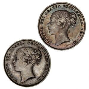 England, Victoria, 1 shilling 1856, KM 734.1 01, patina, shilling 1853, 1-01, KM 734.1, ialt 2 stk.