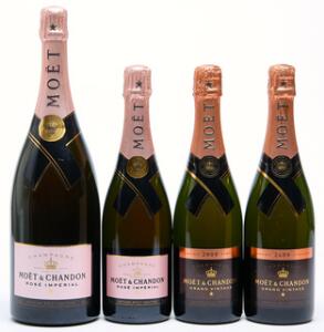 2 bts. Champagne Grand Rosé, Moët  Chandon 2000 A hfin.  etc. Total 4 bts.
